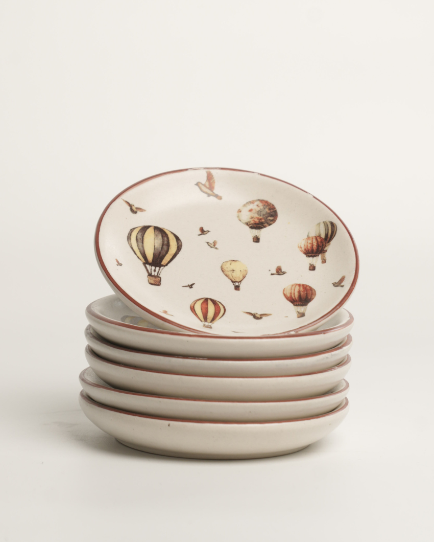 Playful Whimsy Balloon Offwhite Stoneware Teaplates | 6 inches