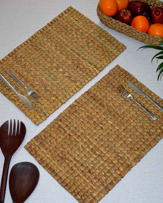 Rectangular Natural Water Hyacinth Placemats | Set of 2 | 18 x 12 inches
