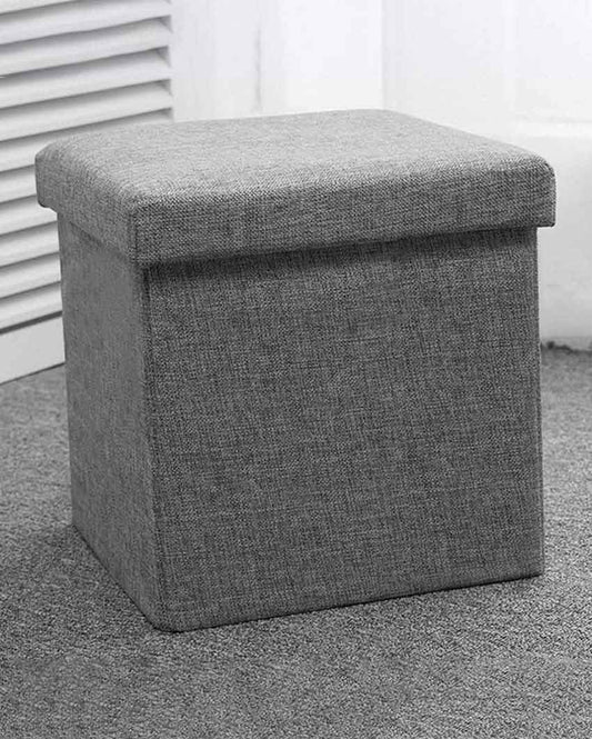 Simple Fabric Coated Wooden Storage Stool Box Grey