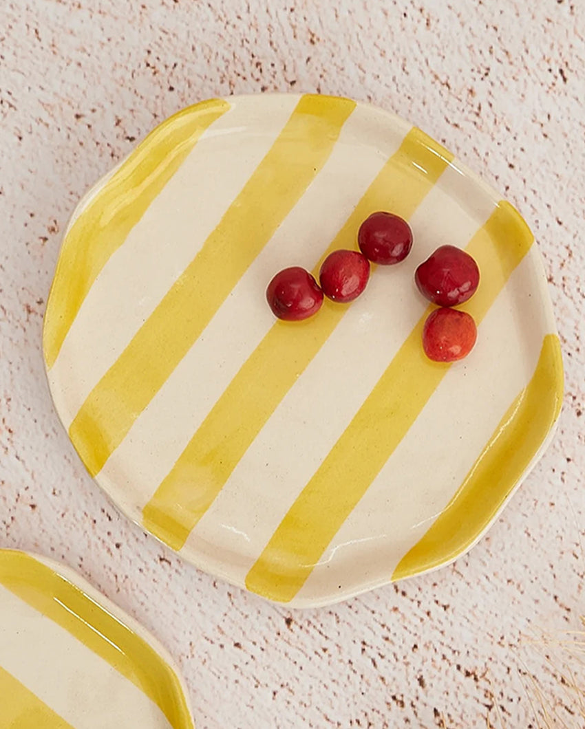 Playful Ceramic Stripe Cookie Plate | 4 x 4 inches