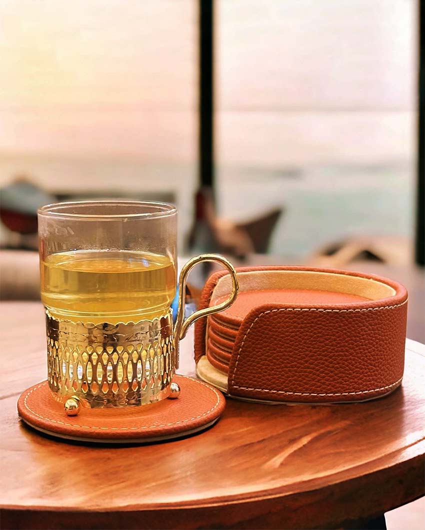Elegant Design Luxora Leather Coasters | Set of 6 | 4 inches
