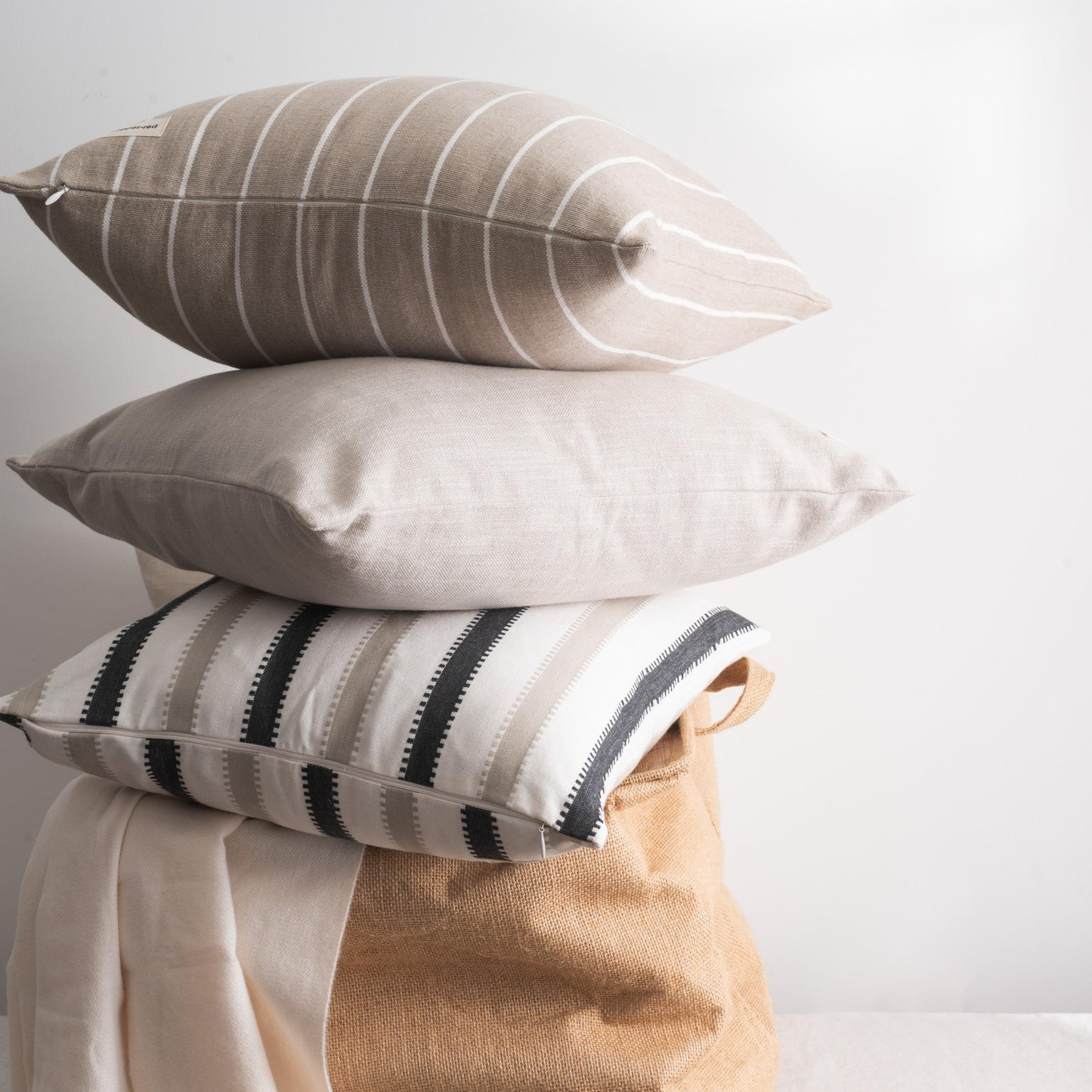 Stylish Atacama Brown & White Striped Pure Cotton Cushion Cover