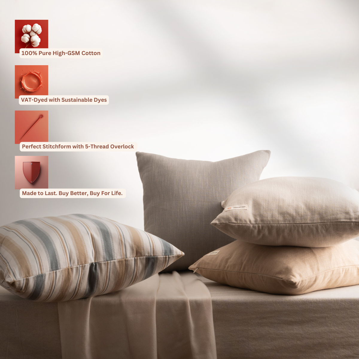 Exotic Saadiyat Ash Grey Pure Cotton Cushion Cover