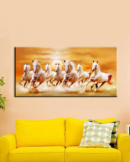 Majestic Equine Beauty Exquisite 7 Running Horses Canvas Painting 24x12 inches