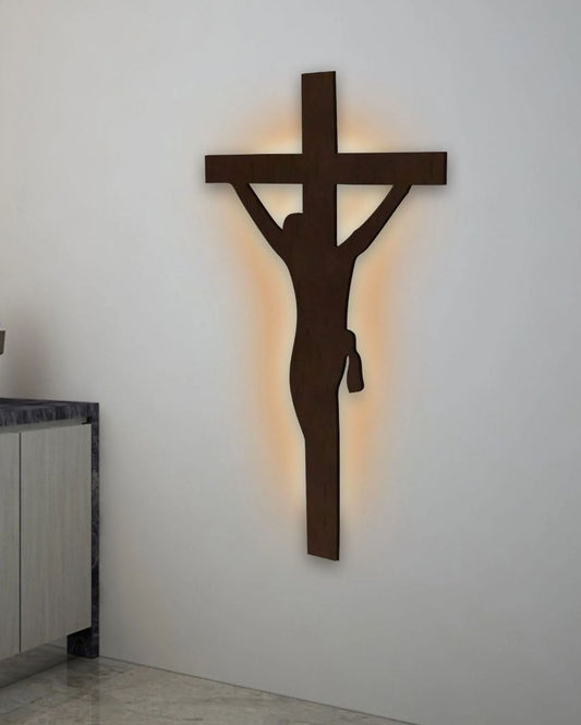 Jesus On Cross Mdf Led Decorative Backlit For Home And Office Decor 18 Inches