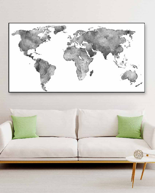 Global Perspectives World Map Floating Frame Canvas Wall Painting 24 X 12 Inches
