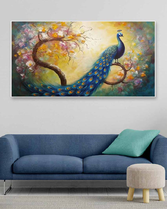 Nature & Beautiful Peacock Canvas Wall Painting | 24 x 12 inches , 36 x 18 inches & 48 x 24 inches