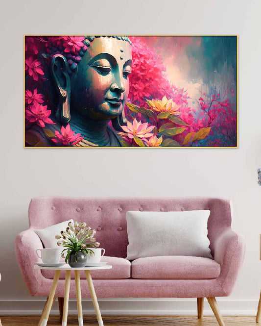 Serenity Lord Buddha Floating Framed Canvas Wall Painting 24 X 12 Inches