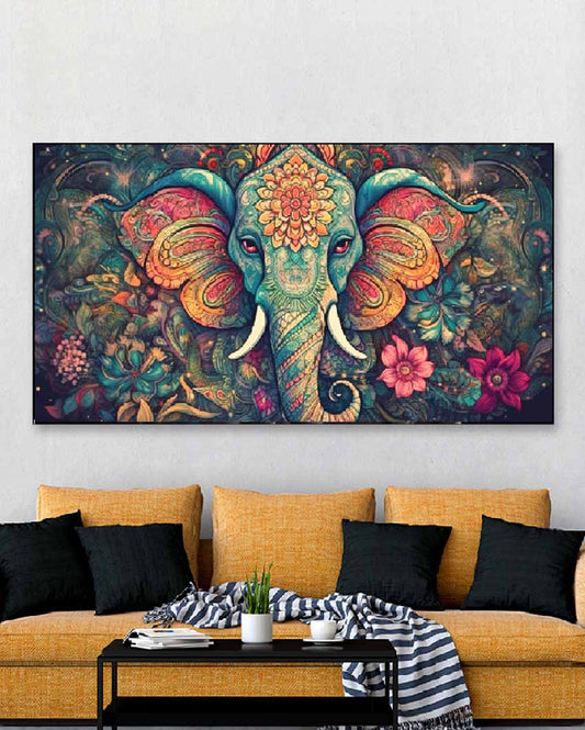 Majesty Elephant Head Floating Framed Canvas Wall Painting 24 X 12 Inches