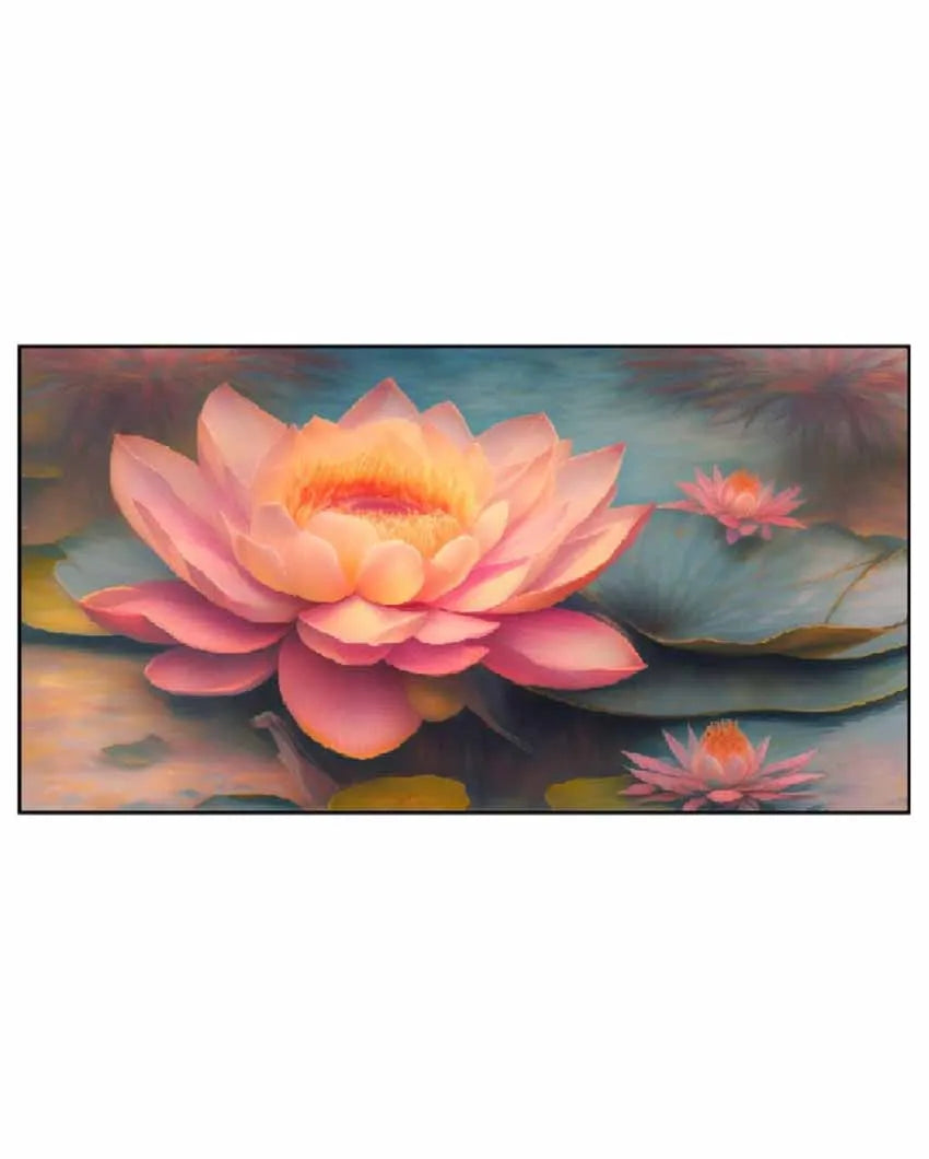 Pink Lotus Flower Floating Frame Canvas Wall Painting 24 X 12 Inches