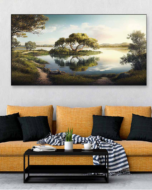 Beauty & Tranquilty Landscape Floating Frame Canvas Wall Painting 24 X 12 Inches
