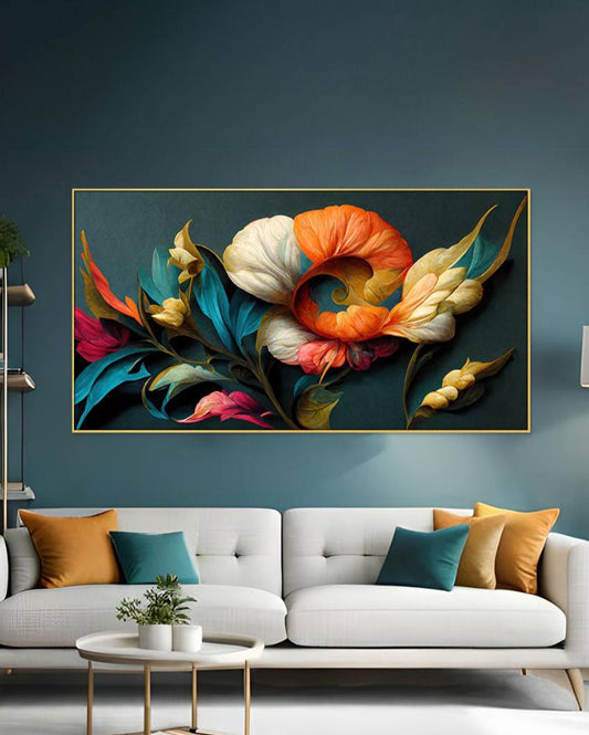 Elegant Flowers Illustration Canvas Frame Wall Painting 24x12 inches