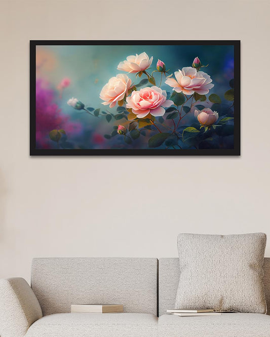 Beautiful Pink Rose Flower Frame Canvas Wall Painting
