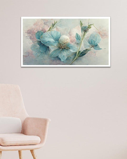 Beautiful Blue Flower with Bracelet Leaves Wall Painting
