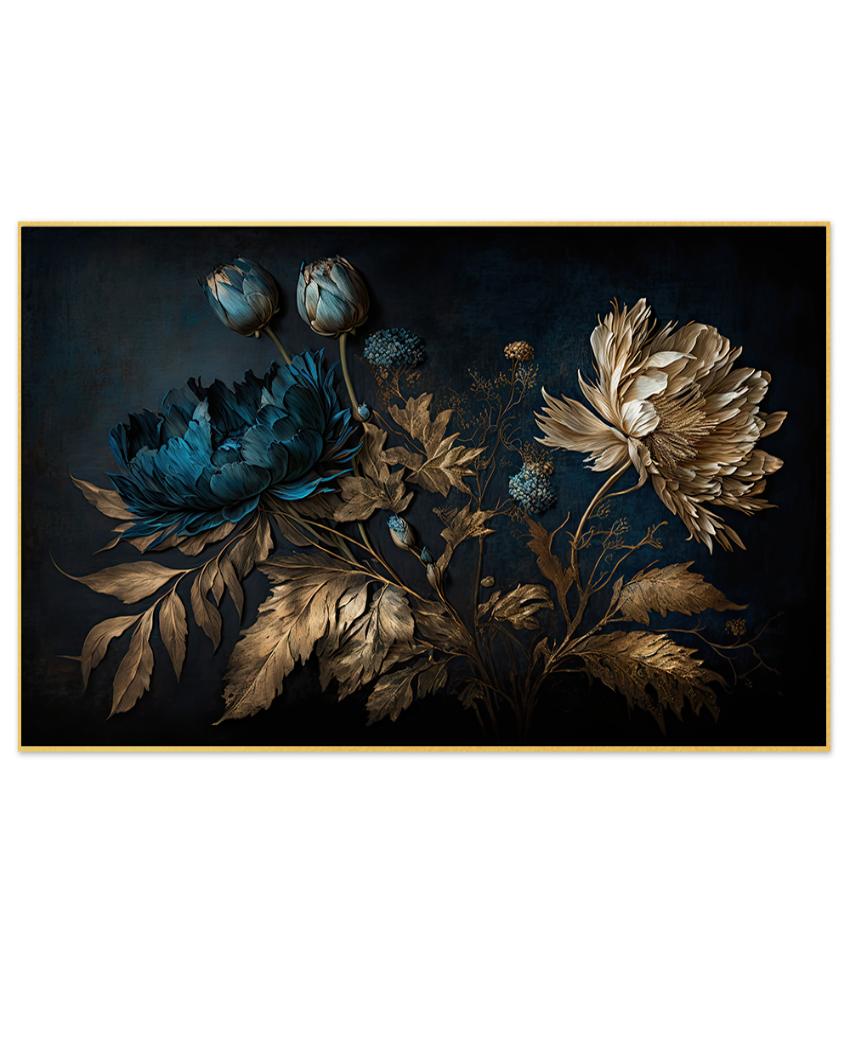 Blue Gold Flowers Painting Canvas Wall Painting
