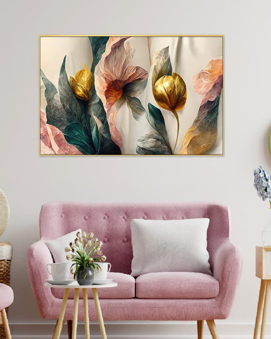 Abstract Golden Flower 3D Canvas Wall Painting