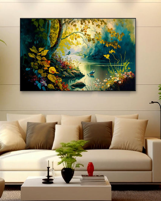 Vintage Forest Lake Plants Canvas Wall Painting