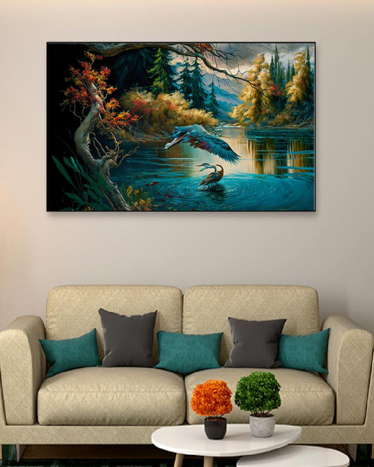 Vintage Forest with Lake Canvas Wall Painting