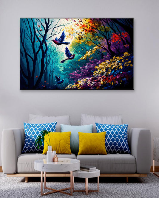 Digital Art Print Forest with Birds Canvas Wall Painting
