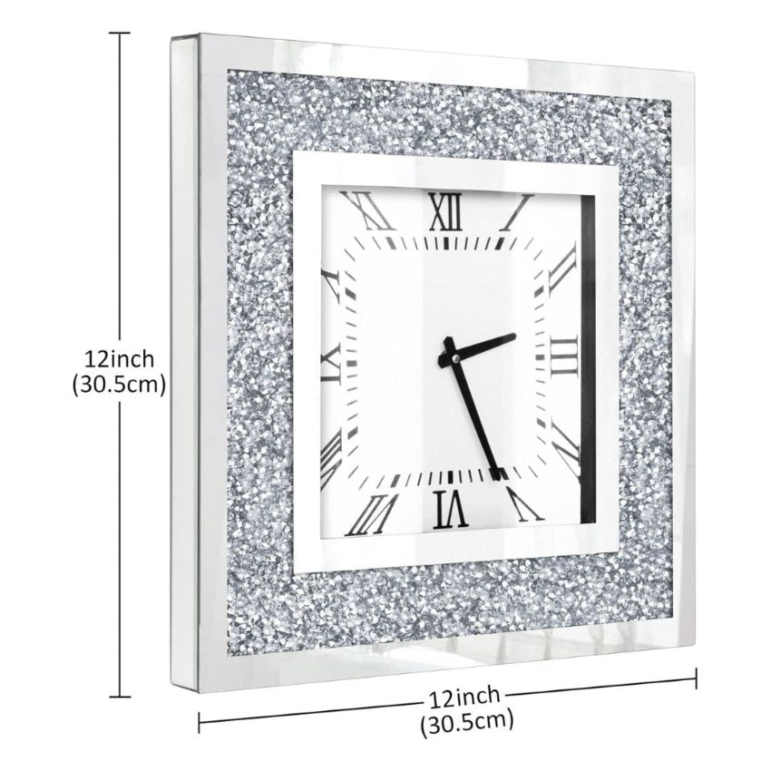 Premium Mirror Finish & Diamond Wall Clock | 12 x 2 x 12 inches