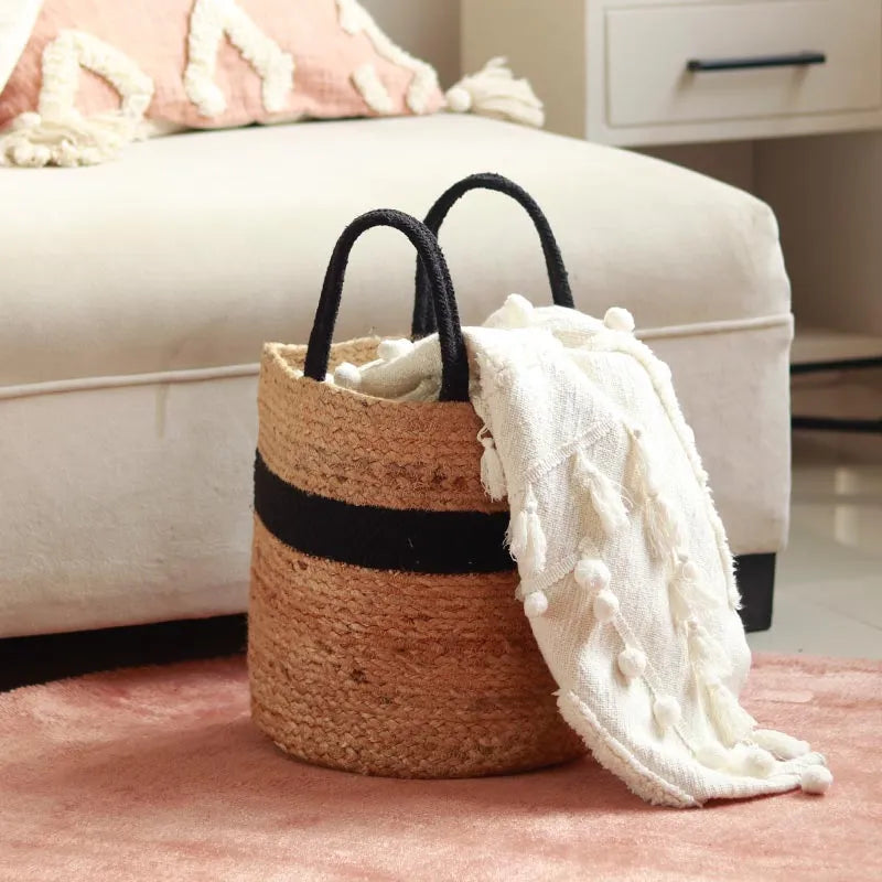 Black Jute Cotton Storage Basket | 10 Inches