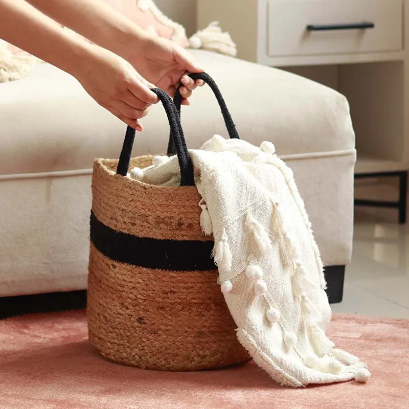 Black Jute Cotton Storage Basket | 10 Inches
