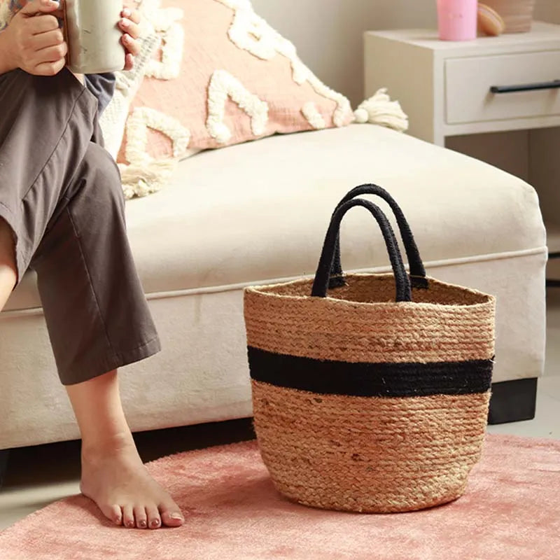 Black Jute Cotton Storage Basket | 10 Inches