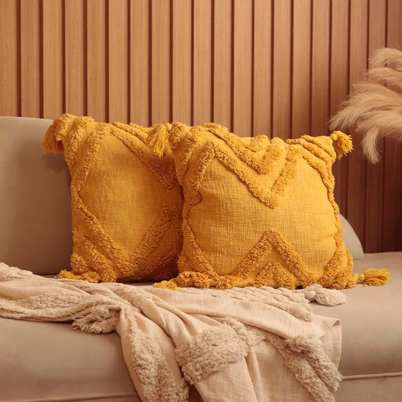 Mustard Cotton Tufted Single Cushion Cover (Single)