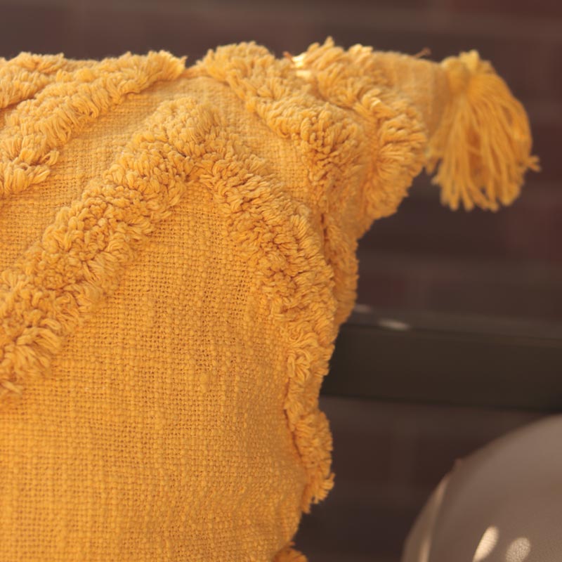 Mustard Cotton Tufted Single Cushion Cover (Single)