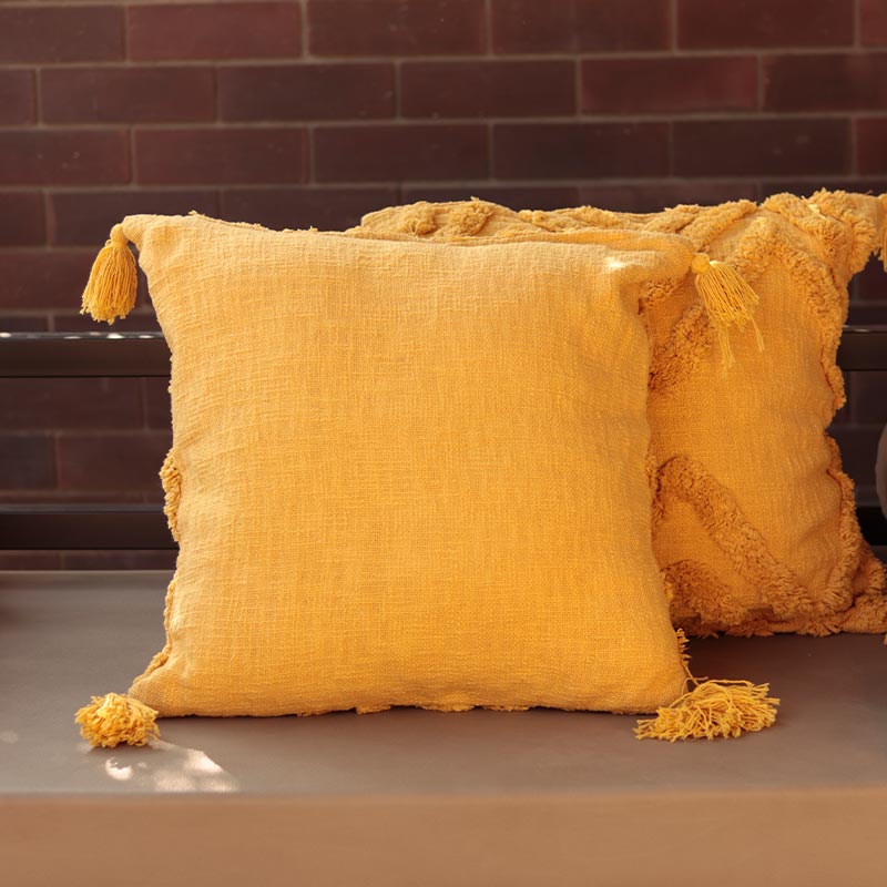 Mustard Cotton Tufted Single Cushion Cover (Single)