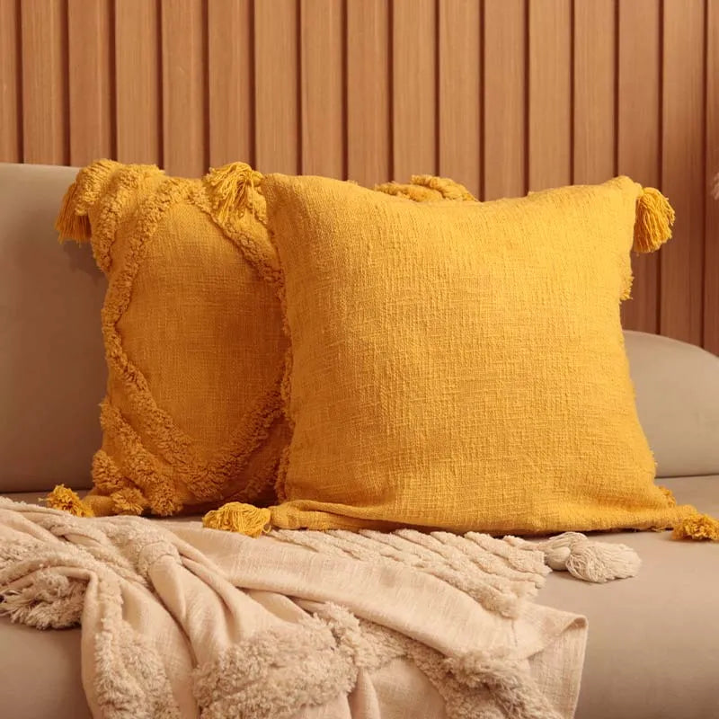 Mustard Cotton Tufted Single Cushion Cover (Single)