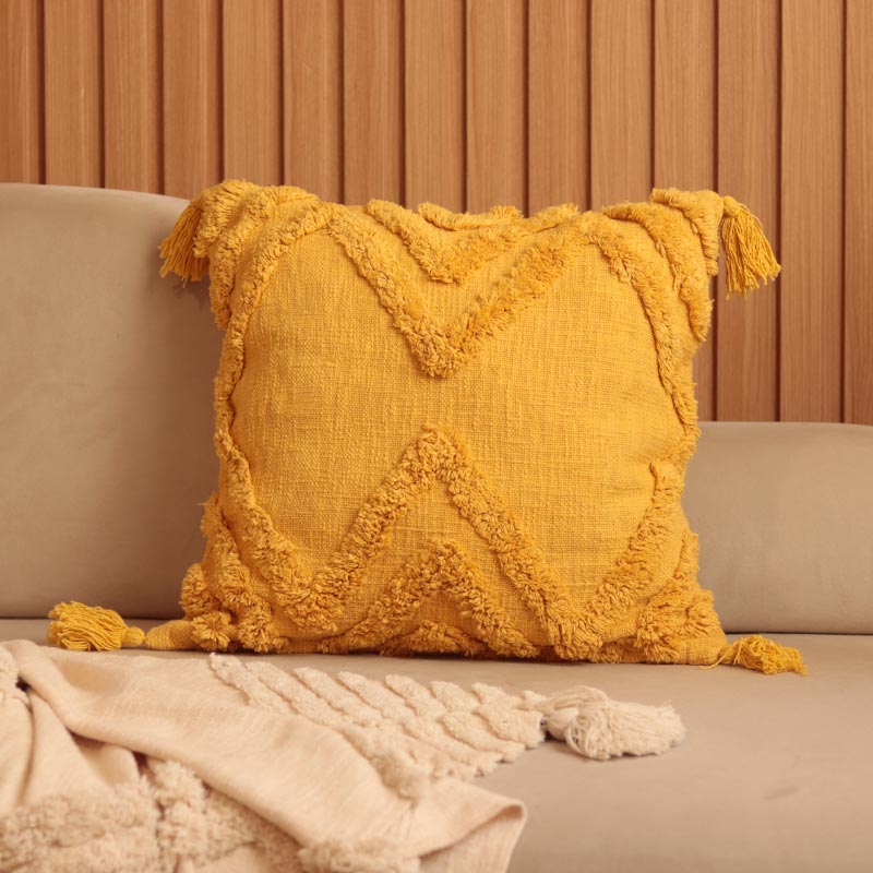 Mustard Cotton Tufted Single Cushion Cover (Single)