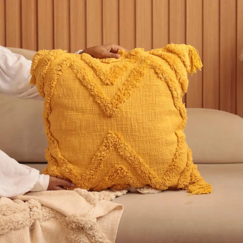 Mustard Cotton Tufted Single Cushion Cover (Single)
