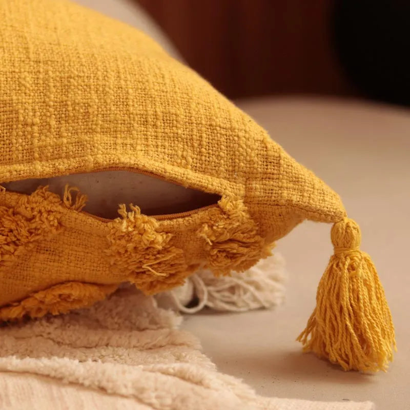 Mustard Cotton Tufted Single Cushion Cover (Single)