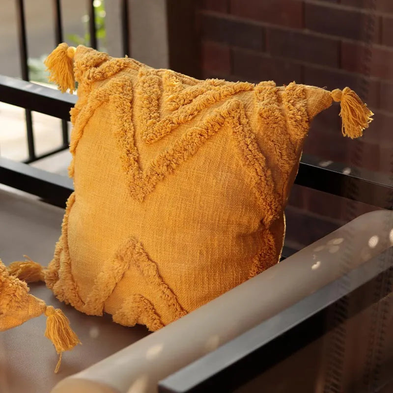 Mustard Cotton Tufted Single Cushion Cover (Single)