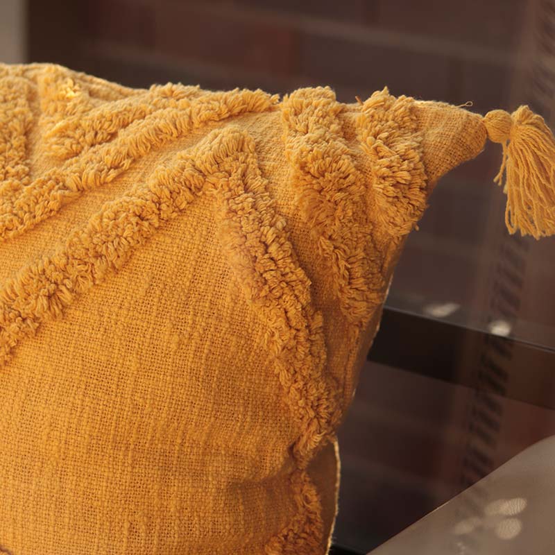 Mustard Cotton Tufted Single Cushion Cover (Single)