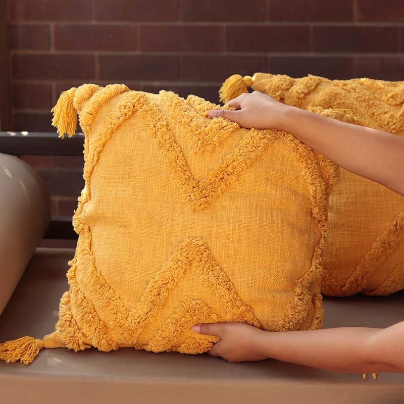 Mustard Cotton Tufted Single Cushion Cover (Single)