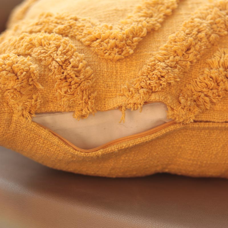 Mustard Cotton Tufted Single Cushion Cover (Single)