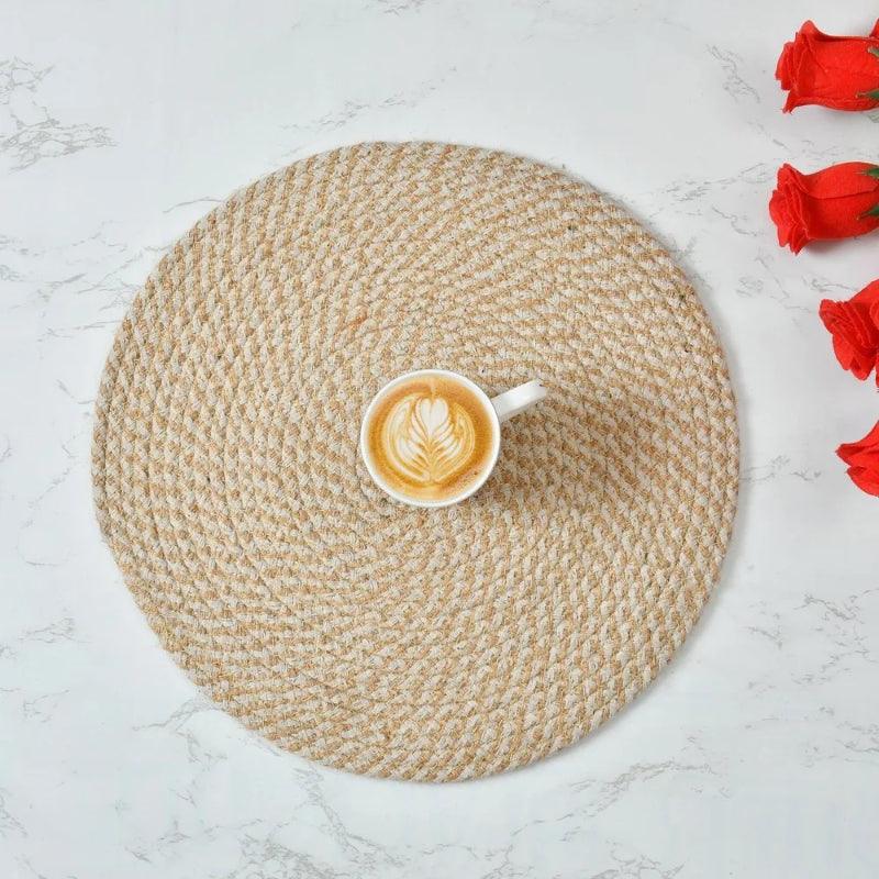 Round Crisscross Jute Cotton Placemat | 14 inches