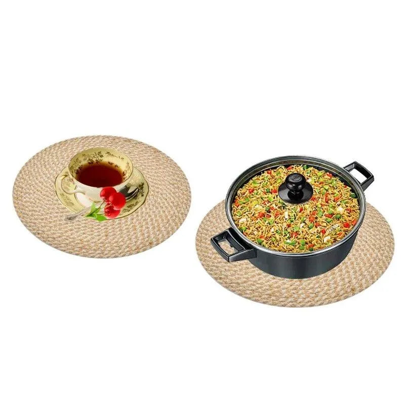 Round Crisscross Jute Cotton Placemat | 14 inches