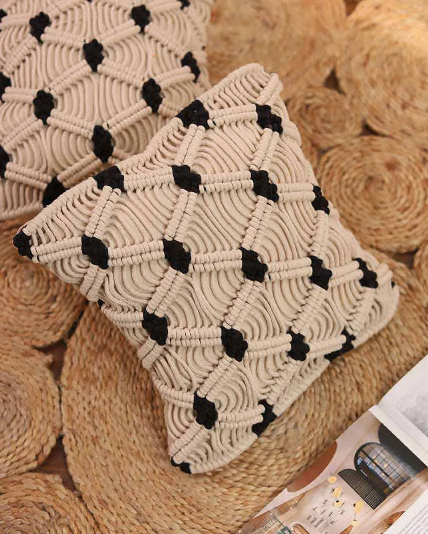 Diamond Black Pattern Macrame Cushion Cover (Single)