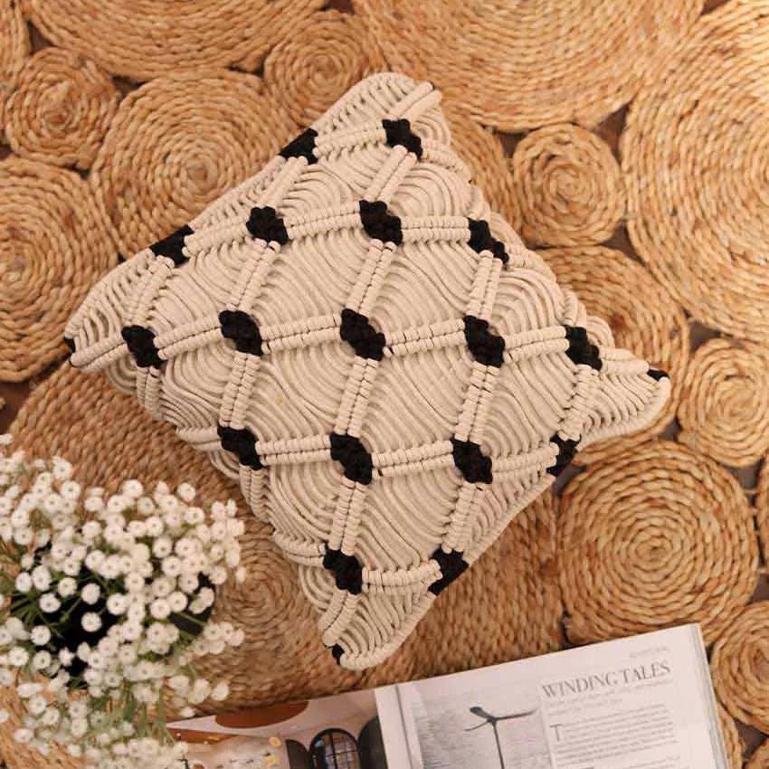 Diamond Black Pattern Macrame Cushion Cover (Single)