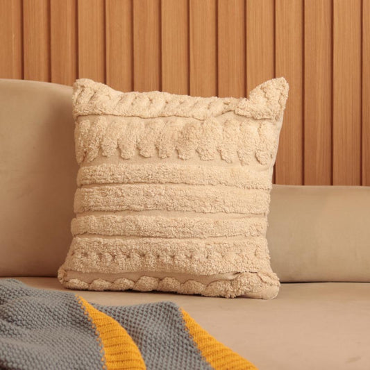 Stripes Bars Tufted Cotton Cushion Cover | 16 x 16 inches , 18 x 18 inches , 20 x 20 inches , 24 x 24 inches