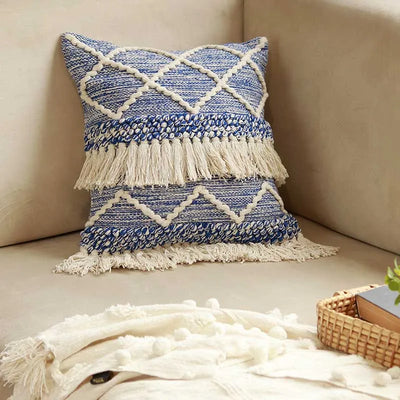 Blue Tufted Wave Cotton Cushion Cover  (Single)