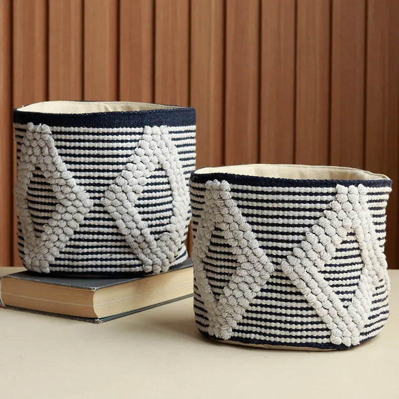 Black & White Cotton Rope Diamond Basket