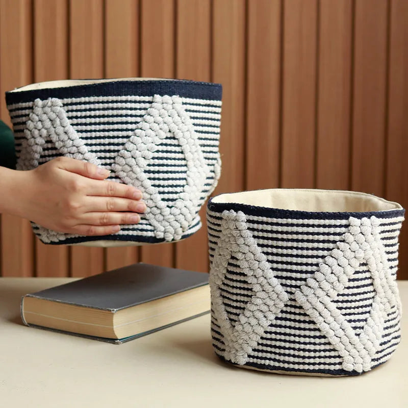 Black & White Cotton Rope Diamond Basket