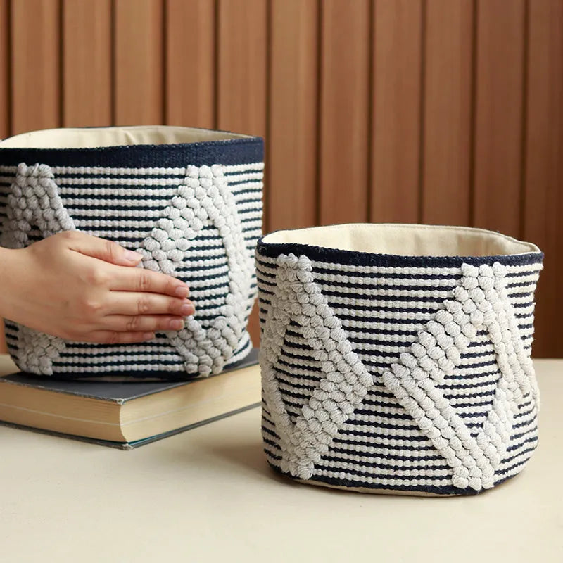 Black & White Cotton Rope Diamond Basket