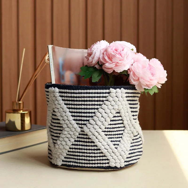 Black & White Cotton Rope Diamond Basket