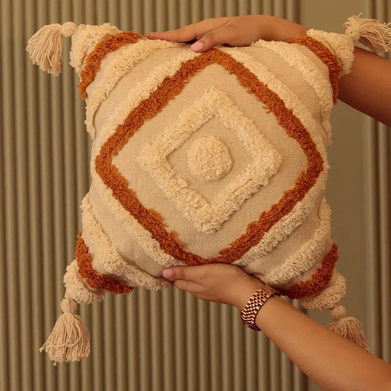 Tufted Cushion Cover With Concentric Squares | 16x16 inches | Single, Set of 2 Single