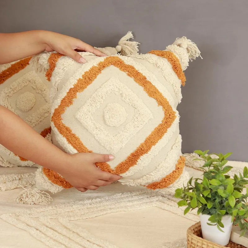 Tufted Cushion Cover With Concentric Squares | 16x16 inches